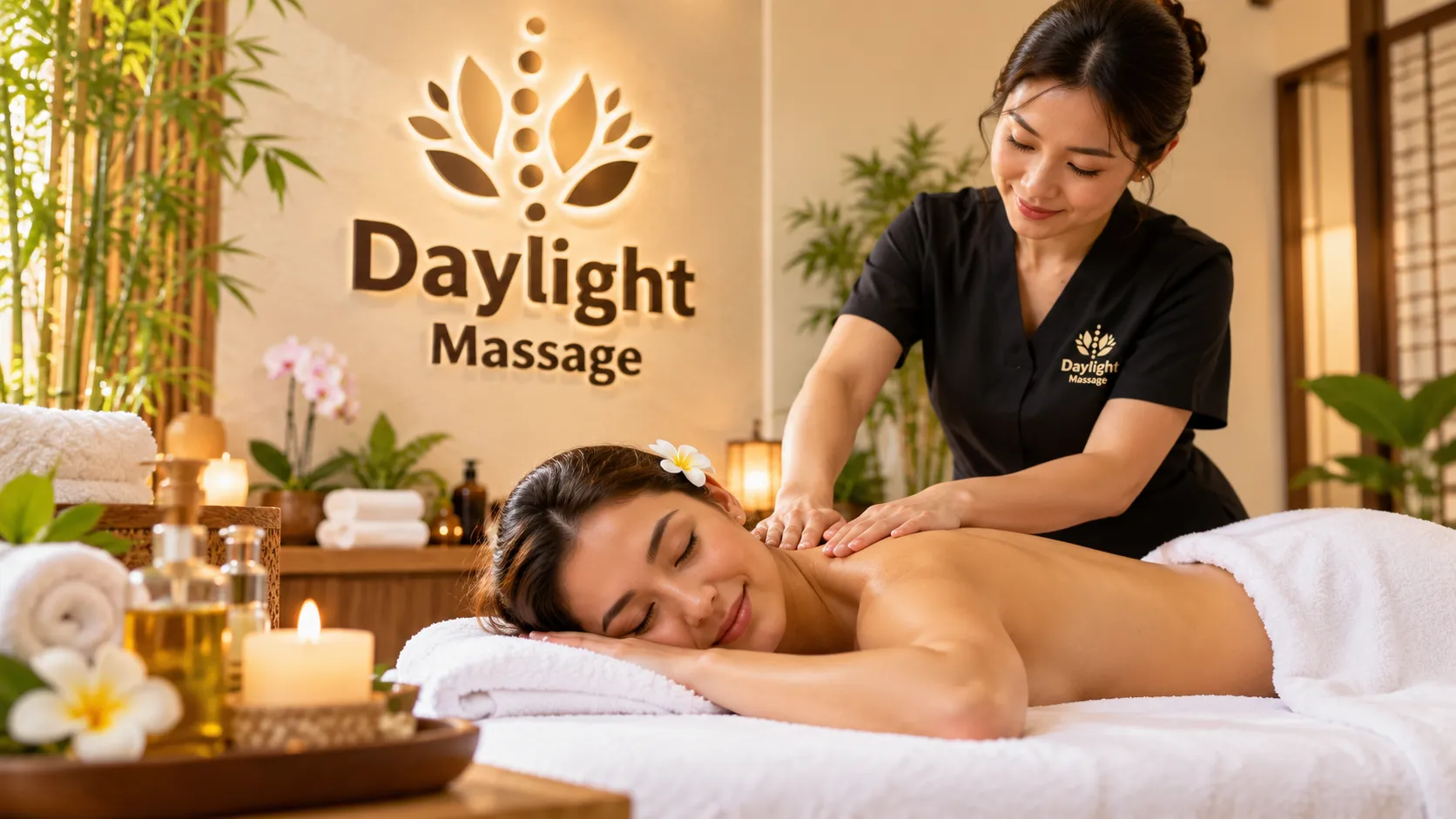 Daylight Massage treatment room and massage session